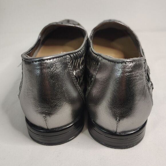 TROTTERS Leather Pewter Liz III Flats Sz 8.5 Women's Silver Woven Slip On Shoes - Picture 5 of 8